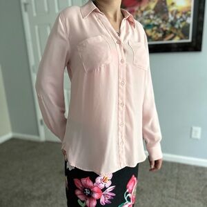 Pink Relaxed Buttoned Notched Collar Blouse